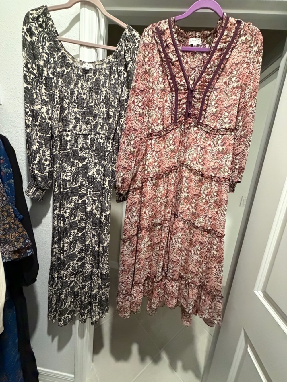 Wonderly Maxi Boho Floral Tiered Dress Dresses Large Black Pink